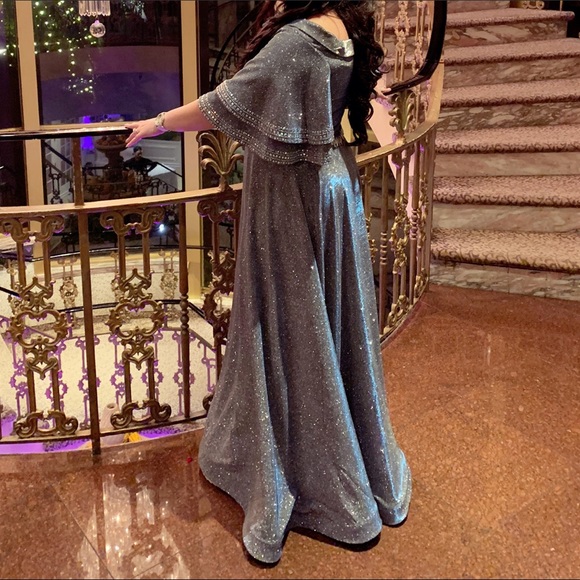 Silver Blue Glitter Evening Dress Special Occasion Party Gown Size 12 / 14 - Picture 7 of 9